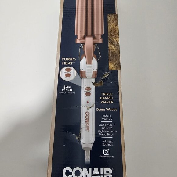 Conair Double Ceramic 3 Barrel Curling Iron | Hair Waver | Beachy Waves Styler - Picture 3 of 4